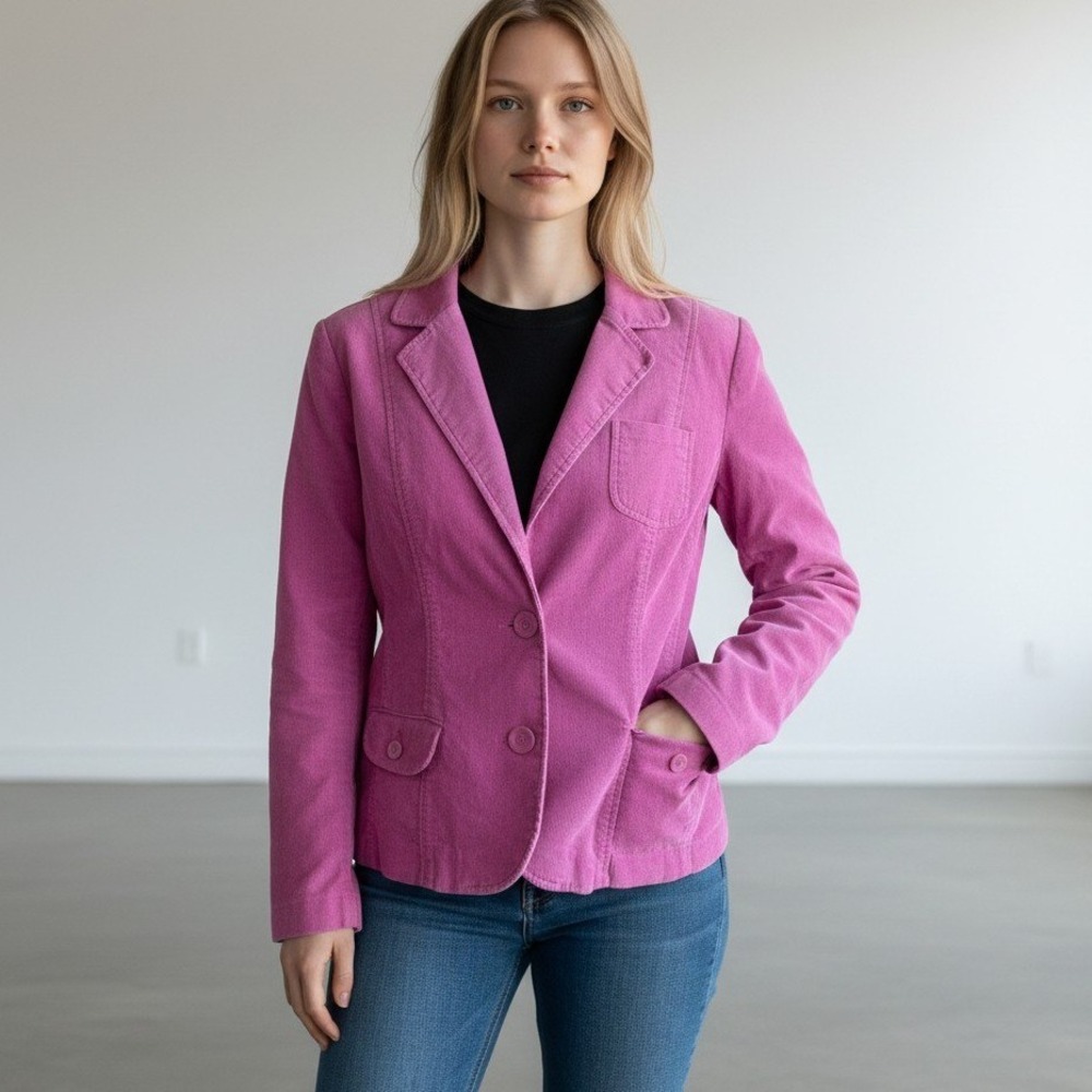 Liz‎ Claiborne Women Magenta Corduroy Blazer Jacket Large Y2K Grandma